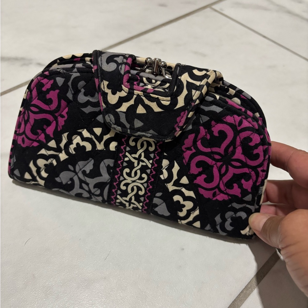 Vera Bradley Quilted Patterned Clutch Wallet - Black, Cream & Magenta
